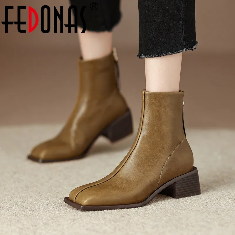 FEDONAS Thick Heels Square Toe Women Ankle Boots Back Zipper Casual Office Shoes Woman Autumn Winter Genuine Leather Short Boots
FEDONAS Thick Heels Square Toe Women Ankle Boots Back Zipper Casual Office Shoes Woman Autumn Winter Genuine Leather Short Boots