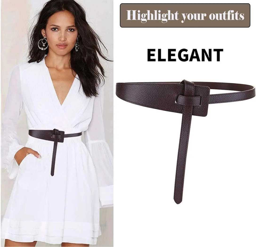 

Women's Leather Belt Dress Belt for Jeans Jumpsuit Coat Fashion Tie a Knot Genuine Leather Waist Belt ﻿