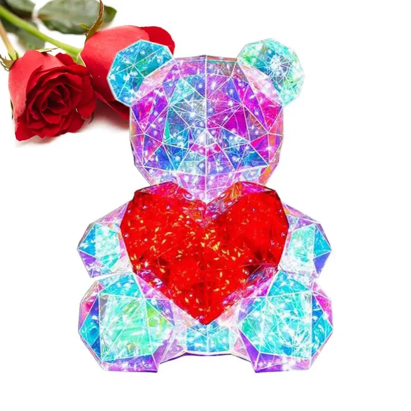 

Светящийся светодиодный ночник в виде медведя, настольная лампа с красным сердцем, подарок на День святого Валентина для подруги на годовщину или день рождения