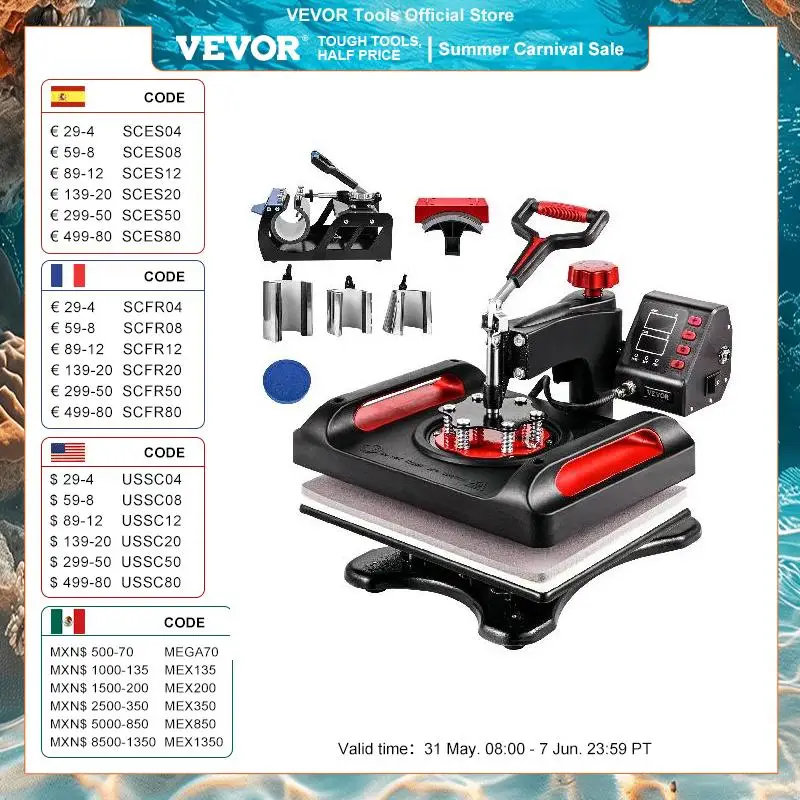 VEVOR Heat Press Machine 12 x 15 In 8 in 1 Heat Press Sublimation Machine 360° Rotation Swing Away 8 in 1 Shirt Printing Machine
VEVOR Heat Press Machine 12 x 15 In 8 in 1 Heat Press Sublimation Machine 360° Rotation Swing Away 8 in 1 Shirt Printing Machine