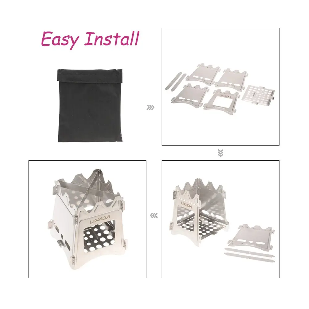 Poêle à bois de Camping Portable, réchaud à alcool avec plateau à alcool, réchaud pliant en acier inoxydable, pour pique-nique Poêle à bois de Camping Portable, réchaud à alcool avec plateau à alcool, réchaud pliant en acier inoxydable, pour pique-nique