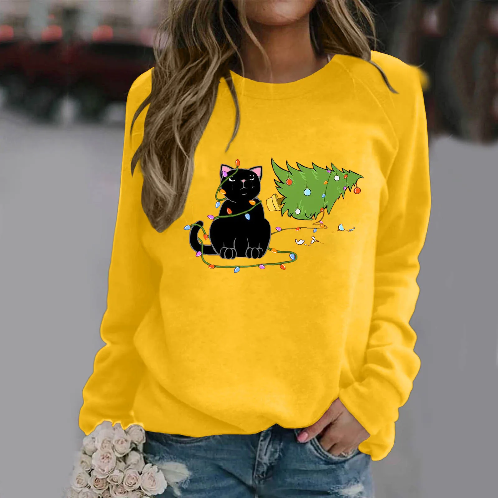 Women'S Casual Round Neck Raglan Long Sleeve Christmas Tree Lightbulb Cat Print Outerwear Athletic Fairy Grunge Aesthetic
Women'S Casual Round Neck Raglan Long Sleeve Christmas Tree Lightbulb Cat Print Outerwear Athletic Fairy Grunge Aesthetic
