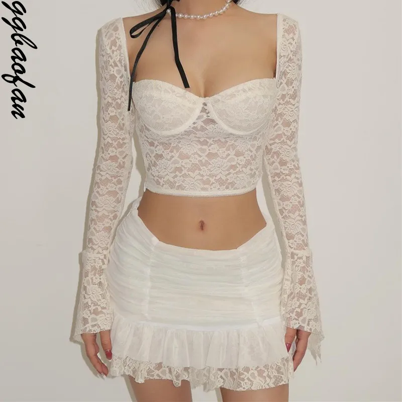 Ggbaofan Sexy Hollow Out Ruched 2 Piece Sets Elegant Outfits Women Flare Sleeve Sheer Lace Top And Mini Skirt Matching Sets
Ggbaofan Sexy Hollow Out Ruched 2 Piece Sets Elegant Outfits Women Flare Sleeve Sheer Lace Top And Mini Skirt Matching Sets