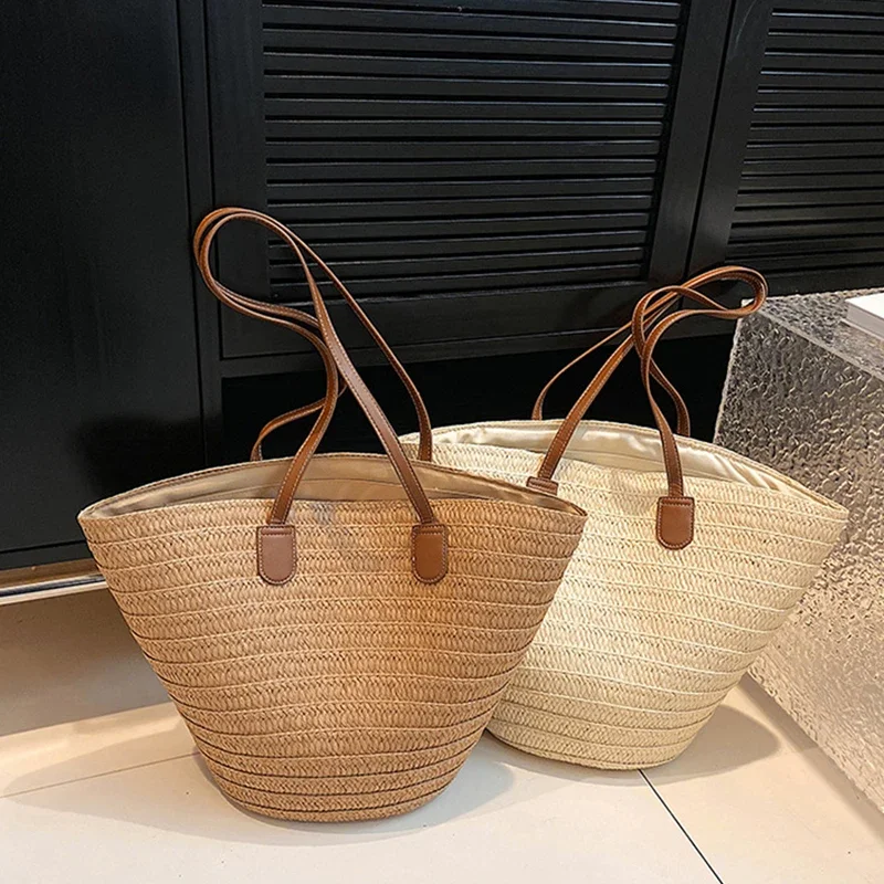 Knitted Straw Luxury Shoulder Bag - Large Woven Beach Shopper Basket 27 Scb849c9cce094f7bb5834f33679a42f6t