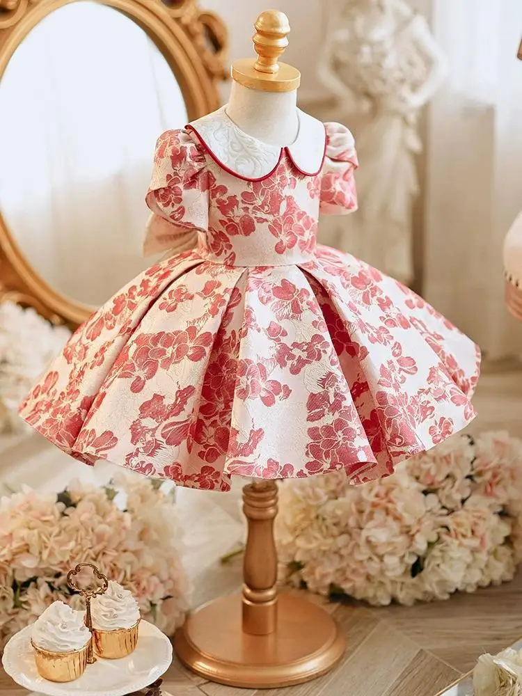 

2024 Evening Dresses for Girls 1st Birthday Party Floral Dress for Baby Girl Children Princess Banquet Clothes Infants Gala Gown