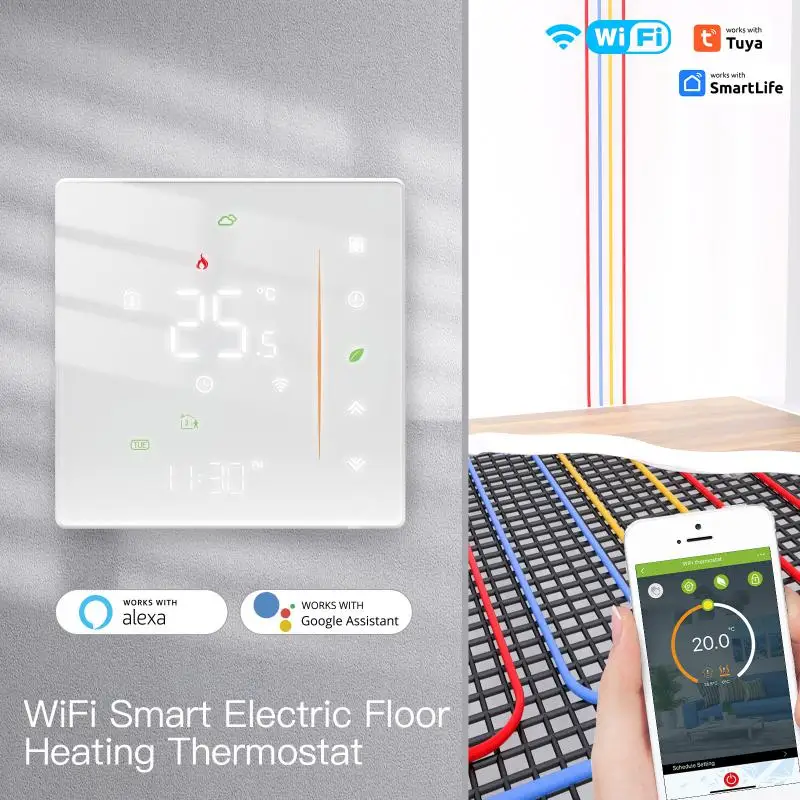 

Thermostat Room Temperature Controller of Water/Electric Floor Heating Gas Boiler Humidity Tuya Work with Alex 5A16A