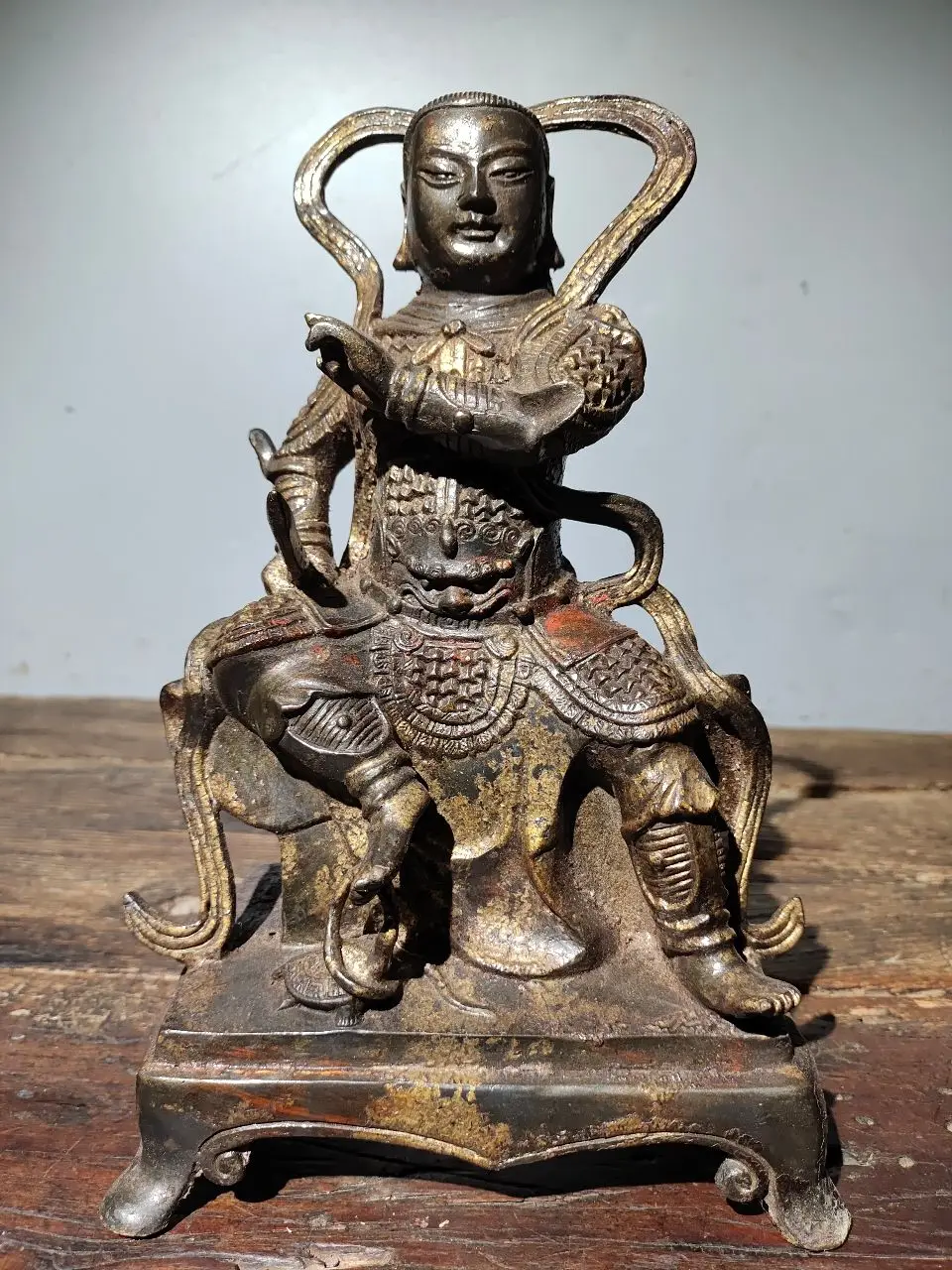 10"Tibetan Temple Collection Old Bronze Cinnabar Emperor Xuanwu Emperor Zhenwu Northern Emperor Sitting Buddha Town house
10"Tibetan Temple Collection Old Bronze Cinnabar Emperor Xuanwu Emperor Zhenwu Northern Emperor Sitting Buddha Town house
