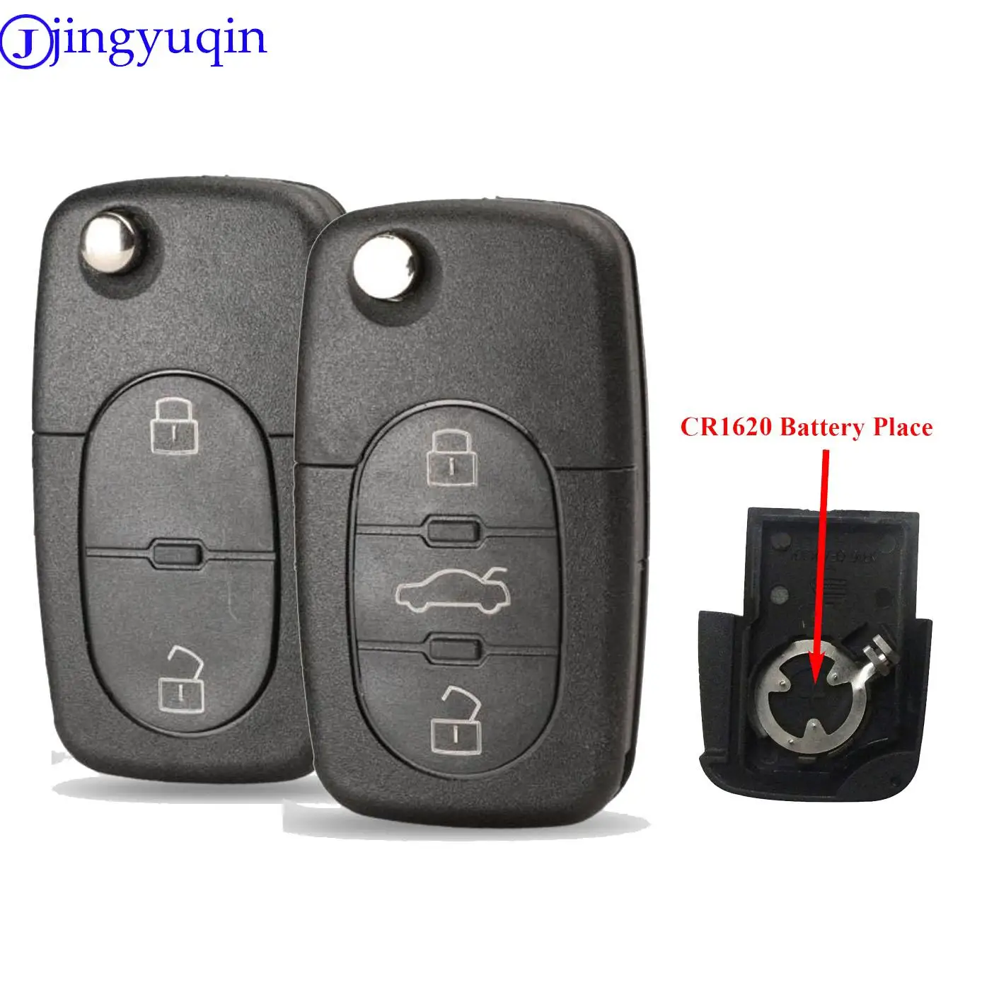 

jingyuqin 2/3 Buttons Flip Remote Car Key Shell For Audi A2 A3 A4 A6 A8 TT Fob Case Cover CR1620 Battery Place