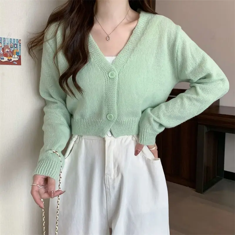 Crop Cardigan Women Slim Autumn Girlish All-match Ulzzang Tender V-neck Casual Outwear Aesthetic Classic Students Chic Clothing Crop Cardigan Women Slim Autumn Girlish All-match Ulzzang Tender V-neck Casual Outwear Aesthetic Classic Students Chic Clothing