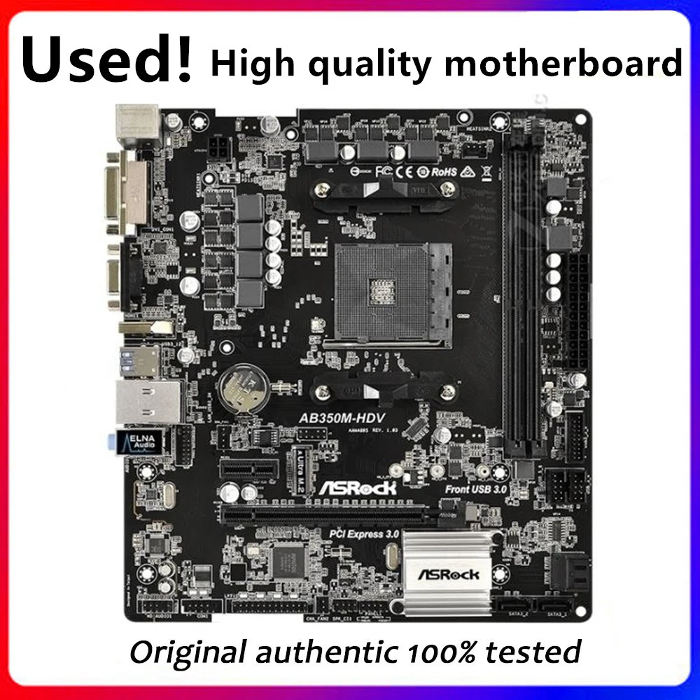 

For ASRock AB350M-HDV Motherboard Socket AM4 DDR4 For AMD B350M B350 Original Desktop Mainboard SATA III Used Mainboard
