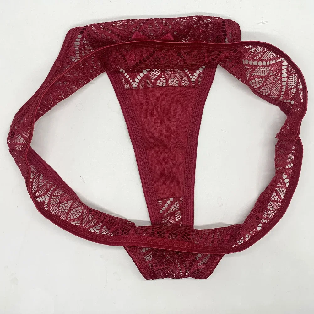 Culotte sexy taille basse pour femme, sous-vêtement confortable en dentelle ajourée, lingerie respirante à l'entrejambe, string en coton, 6 pièces 5