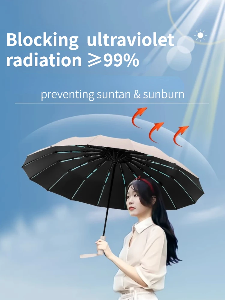 

Зонт усиленный Автоматические Складные ветрозащитные зонты с защитой от ультрафиолетовых лучей, защита от солнца, дождя, 16 спиц