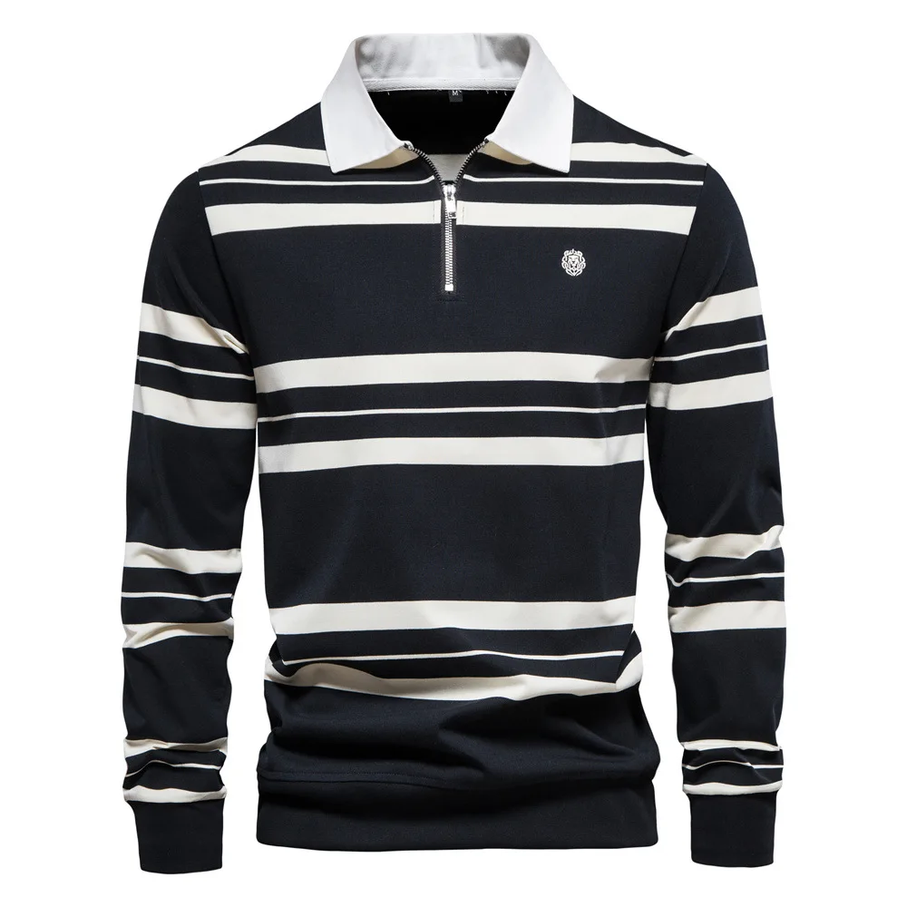 

Men Striped Polo Shirt Fashion Long Sleeve Polo Shirt Contrast Color Polos Four Seasons Streetwear Casual Male Clothing Tops