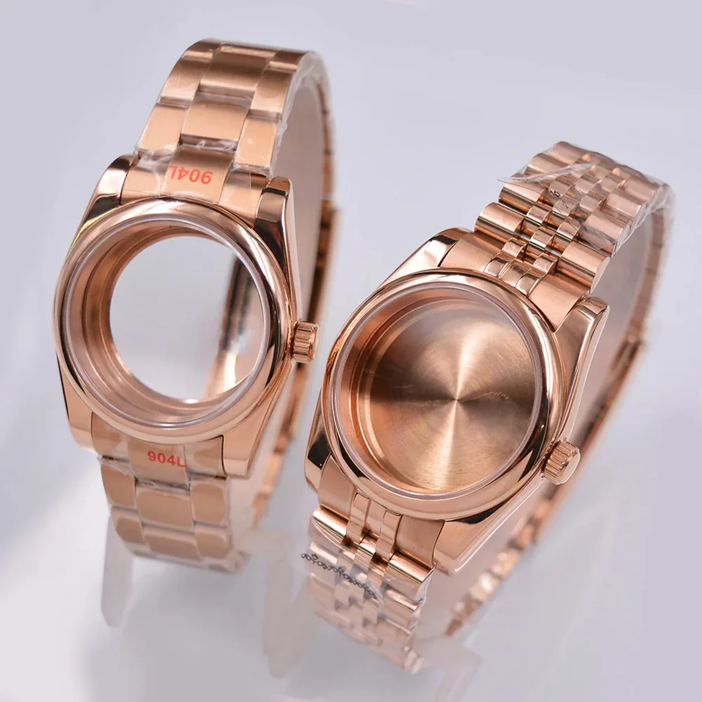 

36mm/39mm Rose Gold Watch Case Fit NH35 NH36 ETA2836 2824 Miyota 8205 8215 movement stainless steel bracelet sapphire glass case