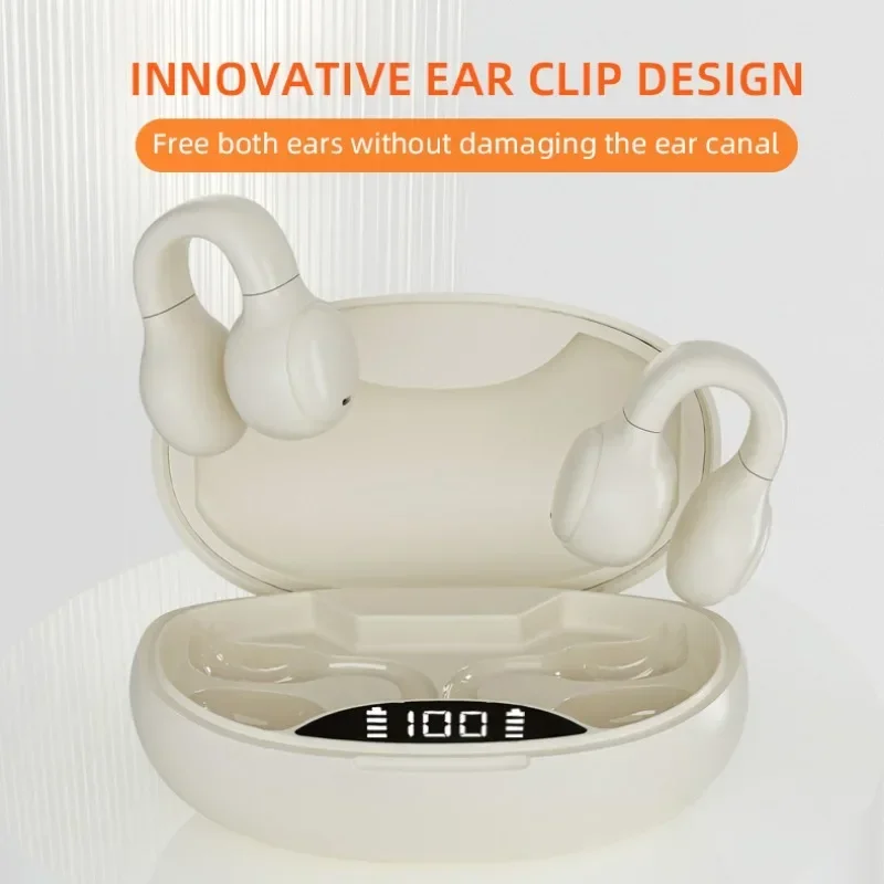 

2023 Bone Conduction Earphone Bluetooth 5.3 Ear Clip on Ear Earring Wireless Headphones Sports Headsets Ear Hook with Mic