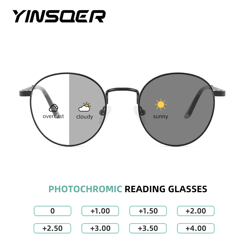 

Женские очки YINSQER с увеличением изображения, круглые линзы для мужчин, винтажные круглые солнцезащитные очки, мужские фотохромные оправы для очков класса люкс + 1
