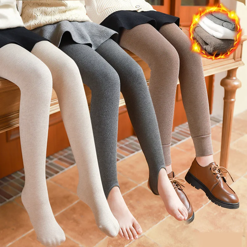 

Леггинсы для девочек на осень и зиму, плюшевые и утепленные, цельные, на ногах, 9-дюймовые соединительные ножки, детские колготки