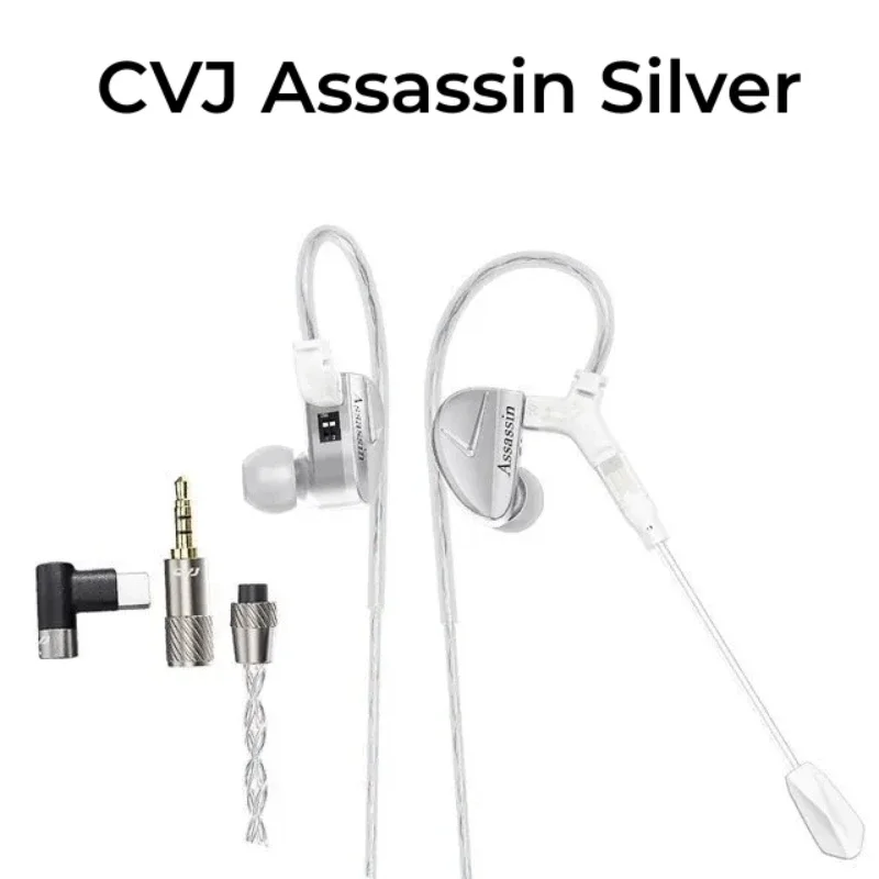 

CVJ Assassin Silver in Ear Earphones 1BA+1DD+1Vibrate Game Mode HIFI Microphone Hybrid Tuning Switch Wired Earbuds IEM Headphone