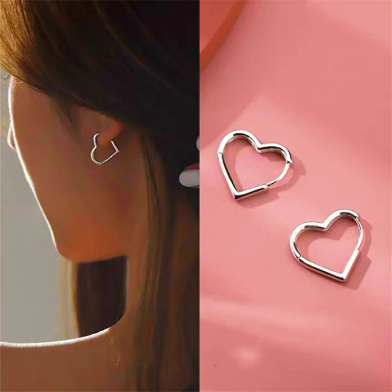 

Simple Design Hinged Hoop Sleeping Ring Heart New Brand Earrings Retro Fashion Ear Sleeve Piercings for Women Jewelry Gift