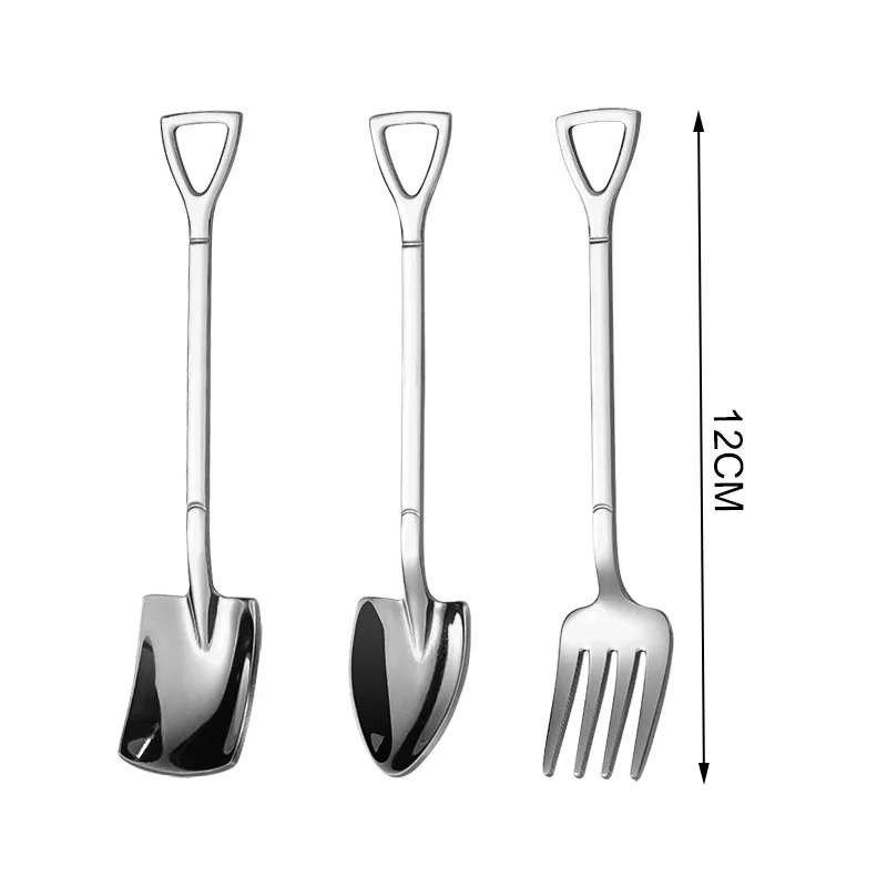 

24/9pcs 410 Shovel Spoon Stainless Steel Tea Spoon Creative Coffee Spoon Ice Cream Dessert Spoon Tableware Knife Fork Spoon Set