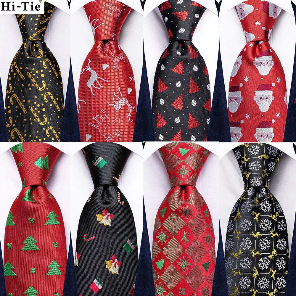 

Hi-Tie Designer Red Green Plaid New Silk Christmas Tie For Men Gift Mens Necktie Handky Cufflink Set Fashion Party Dropshiping