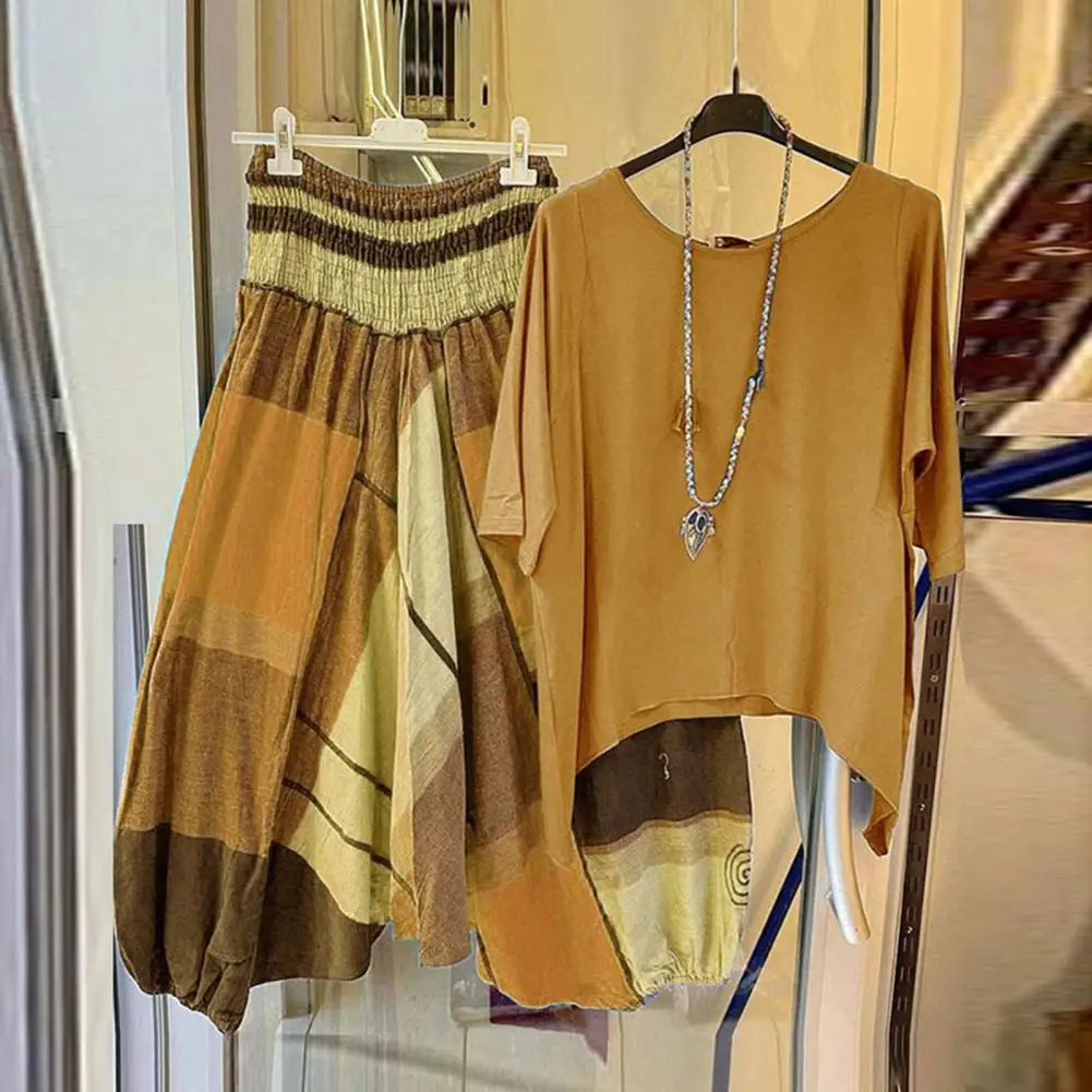 1 Set Two Piece Set O-Neck Women Blouse Pants Irregular Hem Blouse Wide Leg Trousers 
1 Set Two Piece Set O-Neck Women Blouse Pants Irregular Hem Blouse Wide Leg Trousers