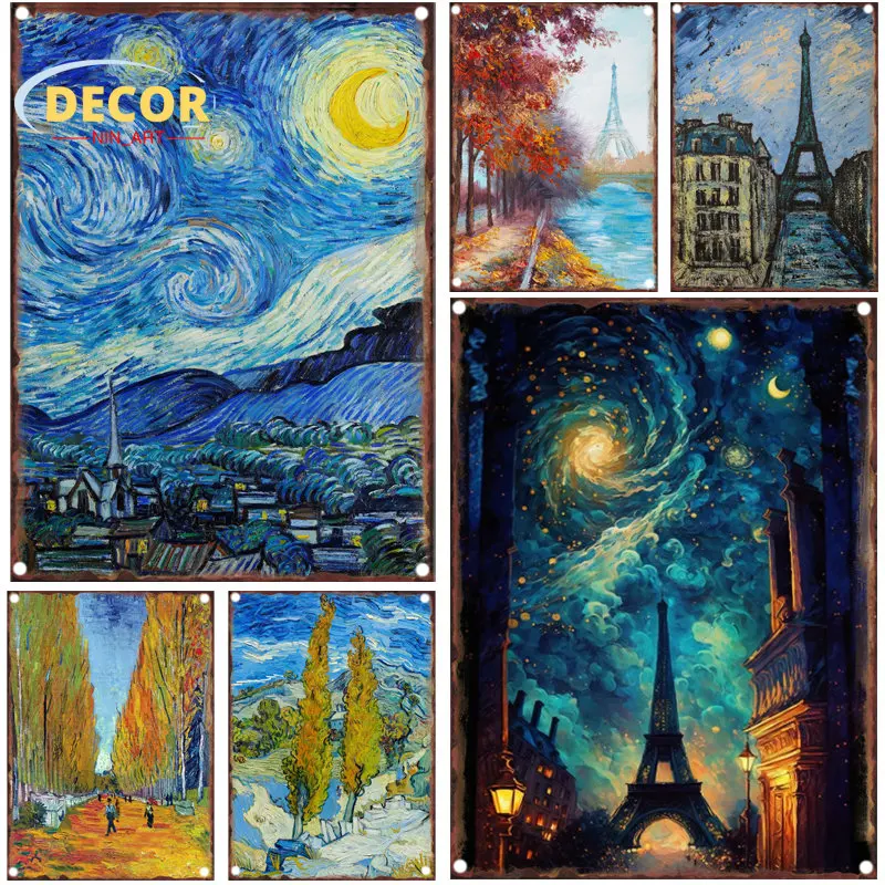 Artistic Oil Painting Metal Tin Sign for Urban Landscape Van Gogh Style Eiffel Tower Wood Art Wall Decor Aesthetic Decoration
Artistic Oil Painting Metal Tin Sign for Urban Landscape Van Gogh Style Eiffel Tower Wood Art Wall Decor Aesthetic Decoration