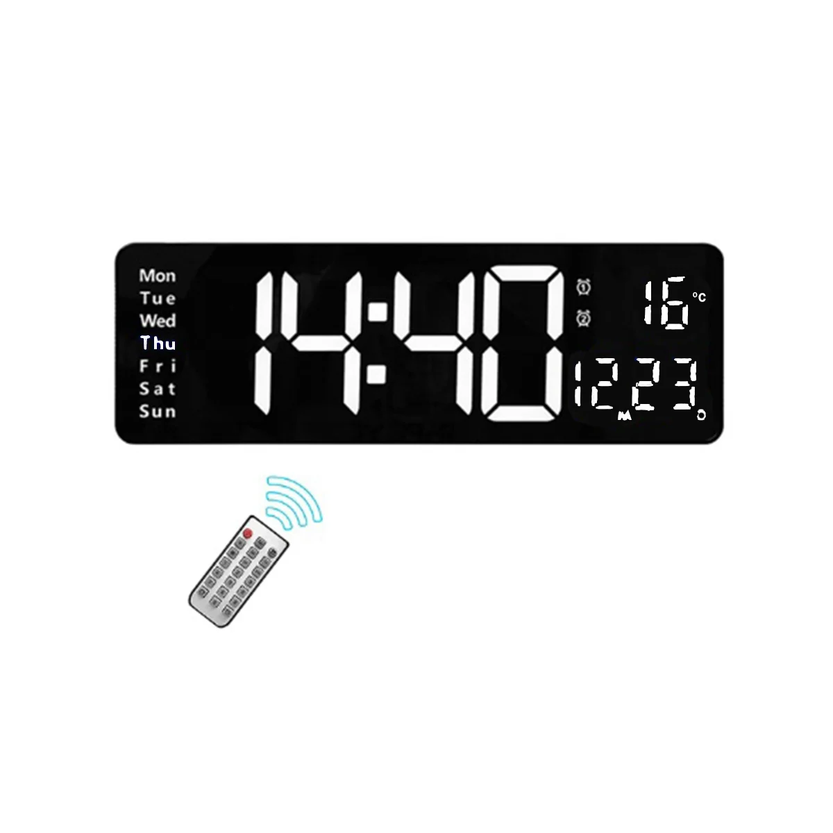 

16Inch LED Digital Wall Clock- Alarm Clock/Temp/Date/Week/Timer Remote Adjustable for Home/Gym/Office-White Lights