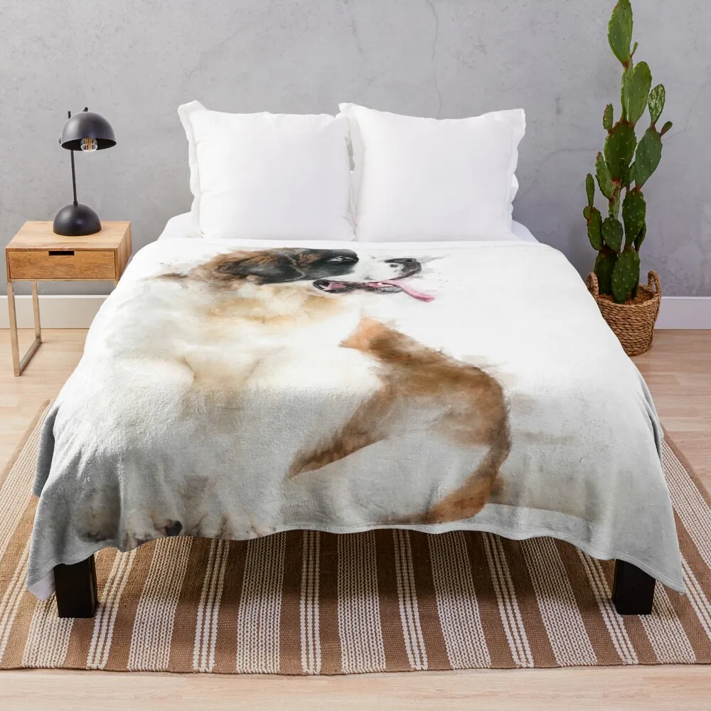 

Saint Bernard Watercolour Artwork Throw Blanket Decorative Sofas Cute Plaid Thermal Blankets