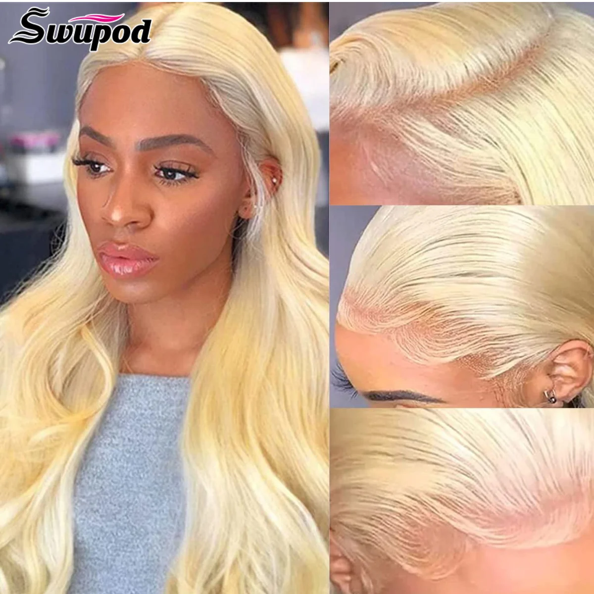 

Swupod 13x4 HD Lace Front Frontal Wig for Women Body Wave Remy Human Hair 613 Honeny Blonde Color Glueless Pre Plucked