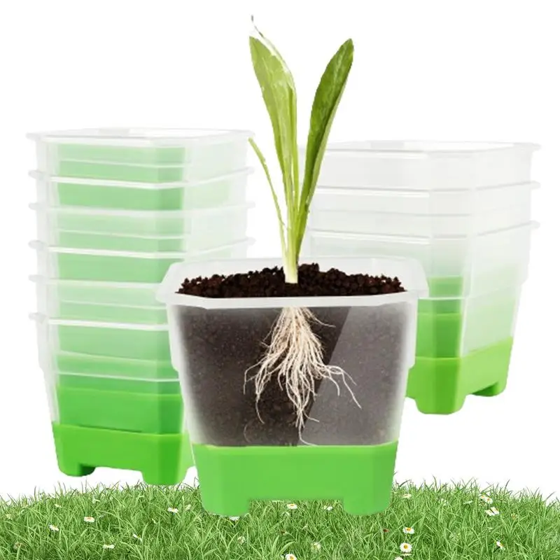 

Clear Planting Pots With Drainage Reusable Square Seedling Pots With Draining Holes 10pcs Nursery Pots Seedling Starting With