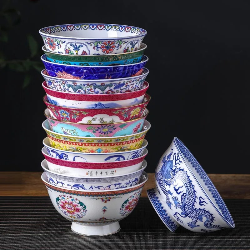 

6 дюймов китайская керамическая миска для рамен Цзиндэчжэнь, китайские миски для риса, фарфоровая домашняя посуда в античном стиле, контейнер для смешивания пищи