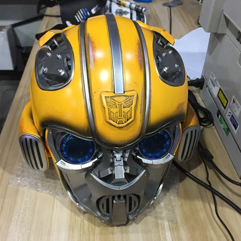 

Anime Transformers Bumblebee 1:1 Helmet Genuine Fiugre Wearable Face Changing With Speakers Model Doll Decor Toy Christmas Gifts