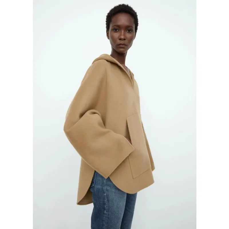 

TT Women Fashion V-neck Hoodies Pullover Loose Sweater Winter Season Wool Cashmere