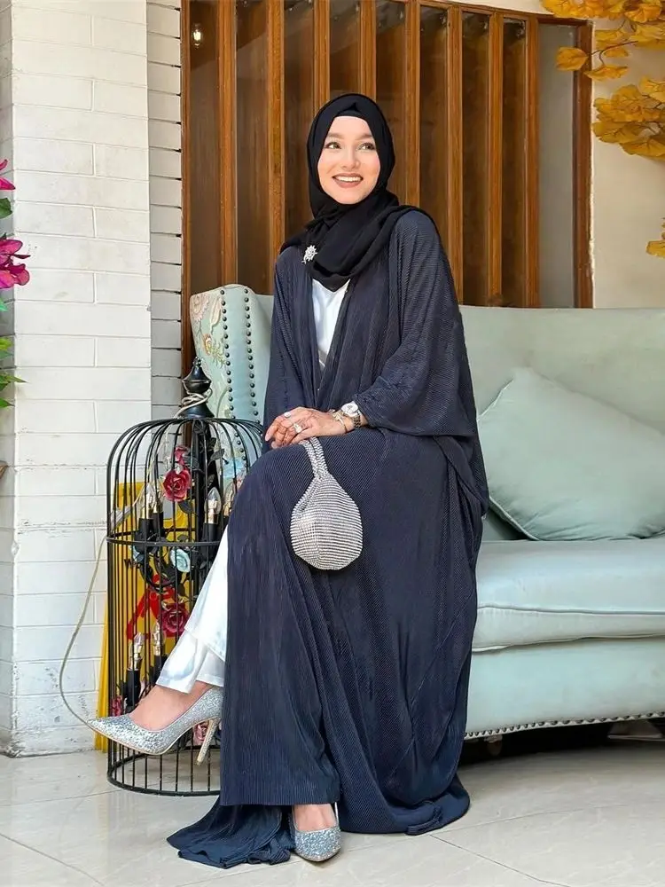 

Eid Black Chiffon Batwing Open Kimono Abaya Dubai Luxury 2024 Summer Muslim Modest Dress Kebaya Islam Abayas For Women Kaftan