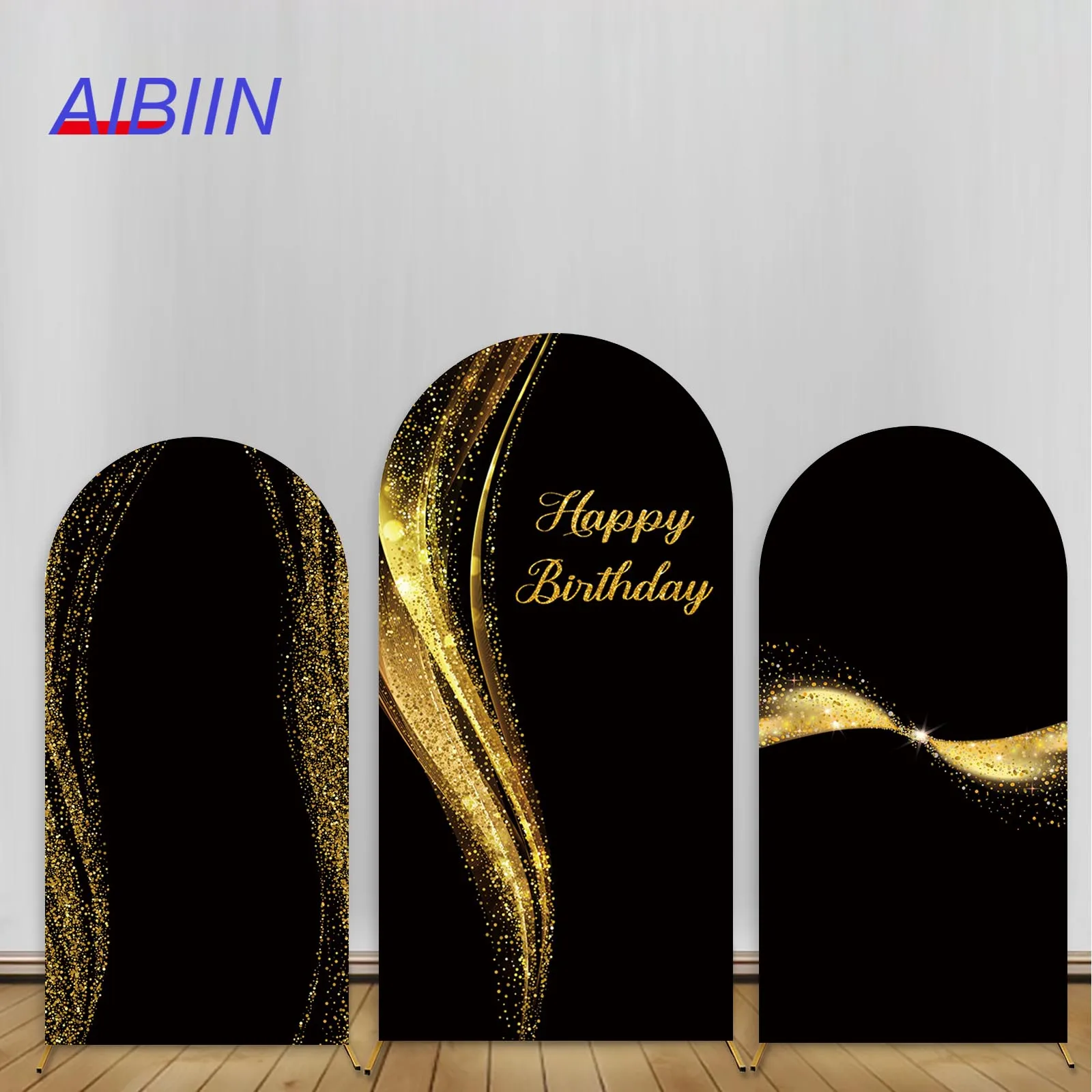 

AIBIIN Arch Backdrop Cover Black Gold Birthday Party Decor Photography Background Women Men Cake Table Banner Photozone