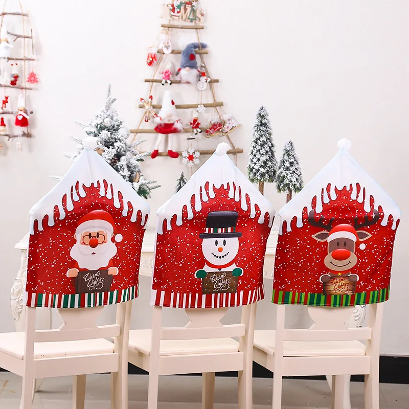 

2023 Christmas Non-woven Dinner Table Noel Santa Claus Red Hat Chair Back Covers Xmas Christmas Decorations for Home New Year