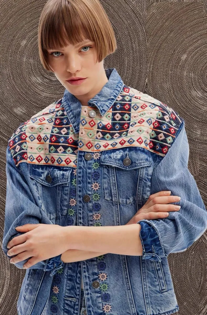 

Foreign trade Spain Desigual original single new jacket embroidery design floral ethnic style loose denim jacket