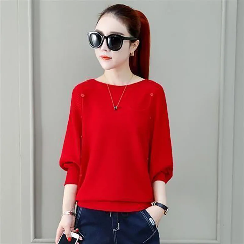 

Fashion Slash Neck Spliced Button Batwing Sleeve Knitted Sweater Female Clothing 2023 Winter New Casual Pullovers Korean Tops