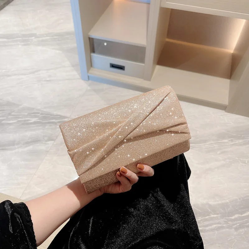 

2023 Women Evening Clutch Bag Female Crystal Day Clutch Wedding Purse Party Banquet Black Gold Clutches Bag Sequin Shoulder Bags