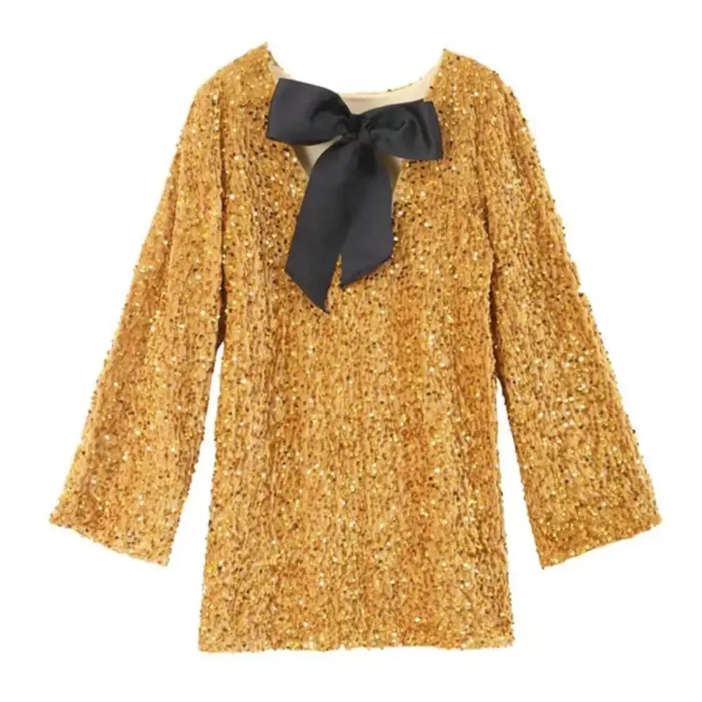 Soft Sequin Dress Sparkling Sequin Round Neck Mini Dress with Big Back Bow Detail for Women Shiny Loose Long Sleeve Lady Spring
Soft Sequin Dress Sparkling Sequin Round Neck Mini Dress with Big Back Bow Detail for Women Shiny Loose Long Sleeve Lady Spring