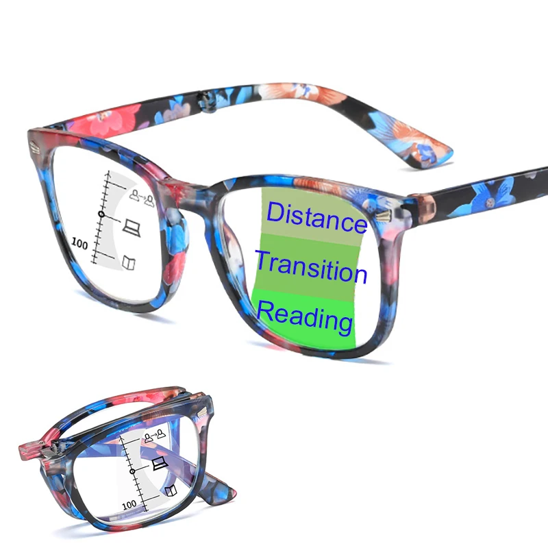

Складные прогрессивные многофокальные очки для чтения с защитой от синего света для женщин и мужчин, очки для дальнозоркости, очки с защитой от угла обзора 1,0-4,0