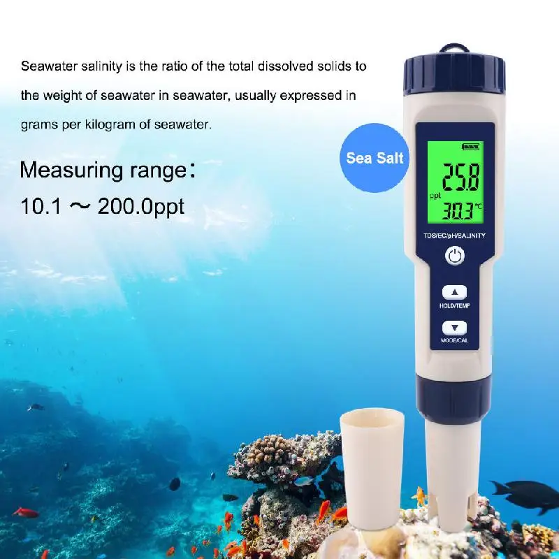 Измеритель PH 5 в 1, TDS/EC/PH/солености/температуры, цифровой тестер качества воды для бассейнов, питьевой воды, аквариумов
Измеритель PH 5 в 1, TDS/EC/PH/солености/температуры, цифровой тестер качества воды для бассейнов, питьевой воды, аквариумов
