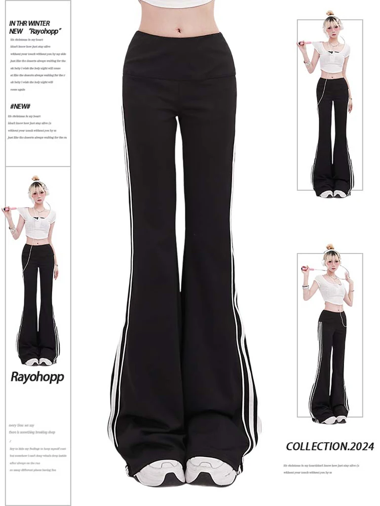 

Женские спортивные брюки с заниженной талией 1920-х годов, брюки-клеш с эластичным поясом, длинные брюки в японском стиле, удобные повседневные облегающие брюки Y2k