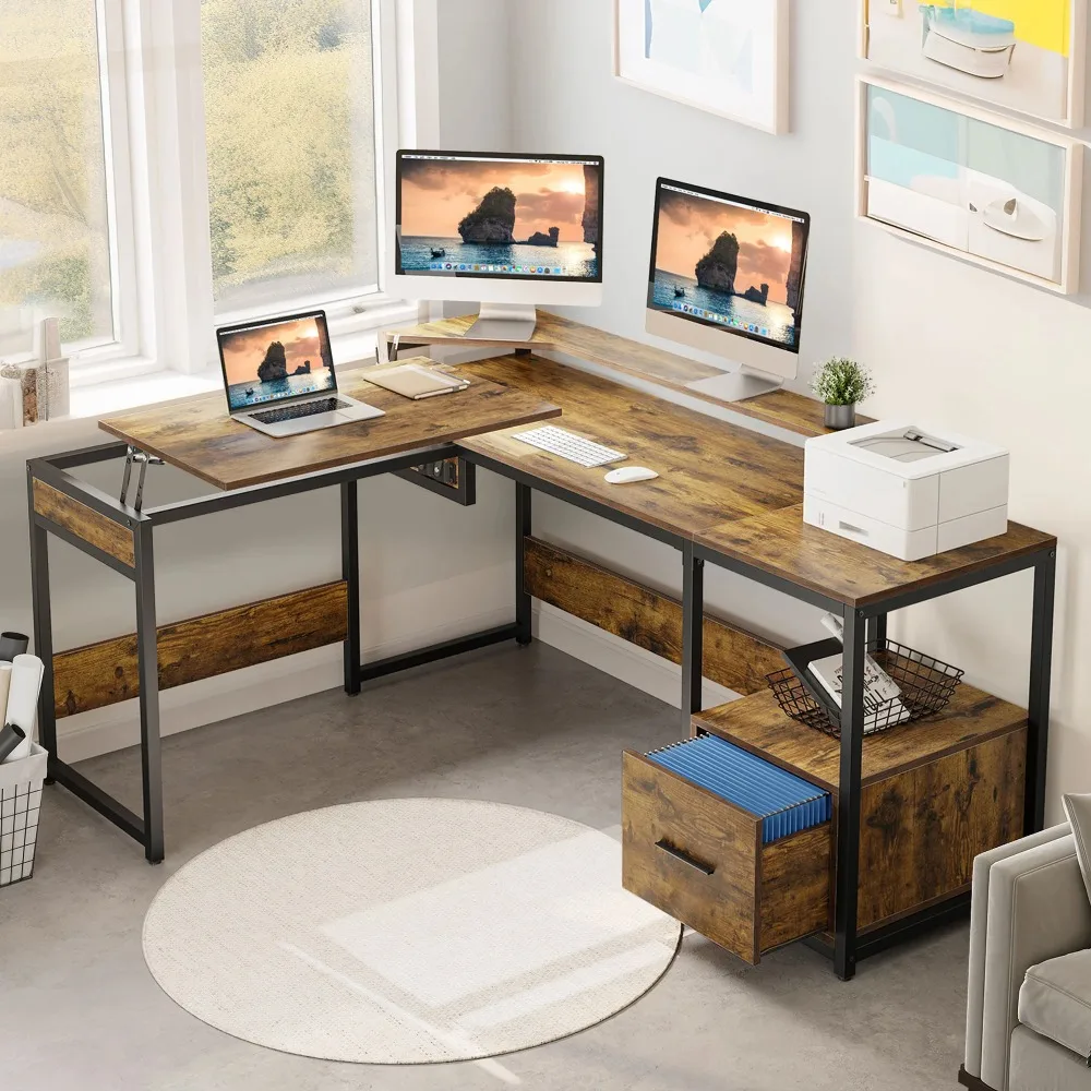 Computer Desk, L Shaped Corner Desk with File Drawer, 65'' Lift Top with Storage Shelves, Rustic Brown,computer Desks
Computer Desk, L Shaped Corner Desk with File Drawer, 65'' Lift Top with Storage Shelves, Rustic Brown,computer Desks