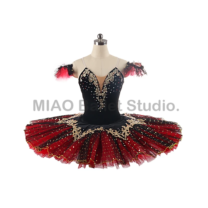 

Don Quixote ballet tutu black red gold Competition costume Professional ballet classical Tutu Pancake performance 11 layers 0323