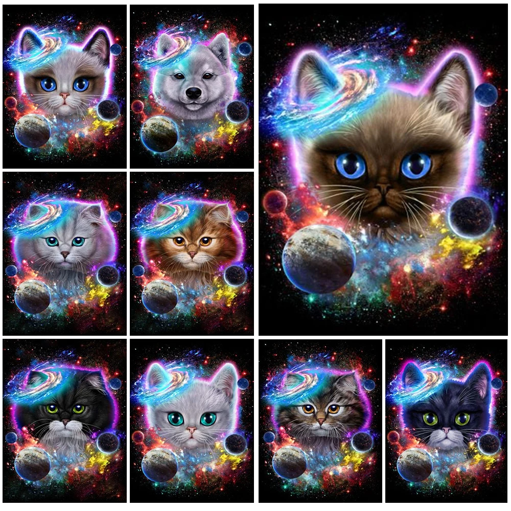 

Starry Sky Universe Cat Animal Funny Poster Wall Art Canvas Painting Posters Wall Pictures For Living Room Home Decor Unframed