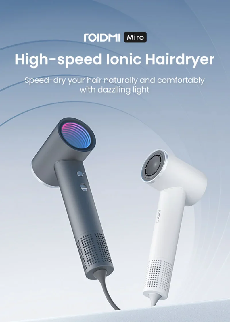 

ROIDMI Miro hair dryer, high-speed 65m/s, fast airflow, low noise, intelligent temperature control, 20 million negative ions