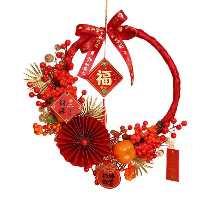 

2024 китайский Новогодний венок с драконом, Новогодний венок с благословением, висячая дверная гирлянда, украшения, праздничный Декор на весну