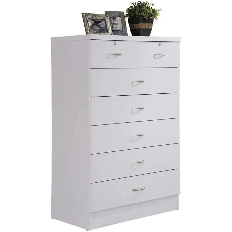 

7 Drawer Wood Dresser for Bedroom, 31.5 inch Wide Chest of Drawers, with 2 Locks on the Top Drawers, Storage Organization Unit